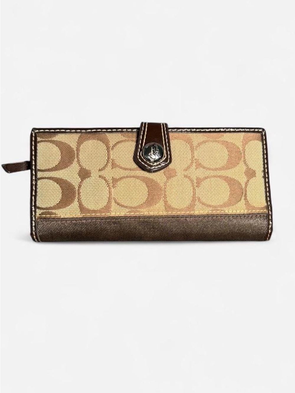 Coach Tan and Brown Signature Continental Wallet